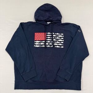 Columbia PFG Hoodie Mens XL American Flag Fish Graphic Pullover Sweatshirt‎
